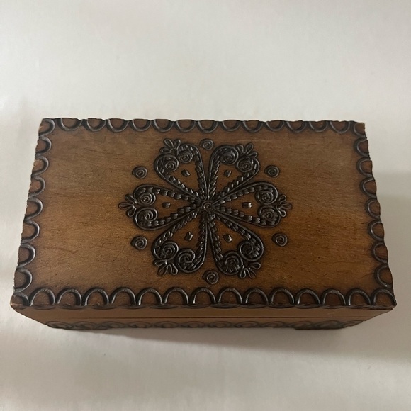 Engraved Intricate Design Wood Hinged Box - Picture 2 of 6